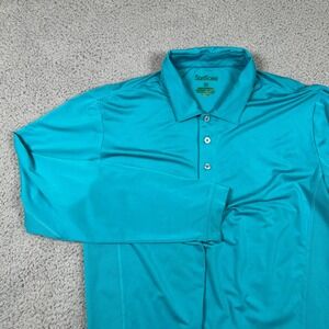 SanSoleil Mens Long Sleeve Polo Shirt Medium UV 50 Cooling Turquoise Golf Active